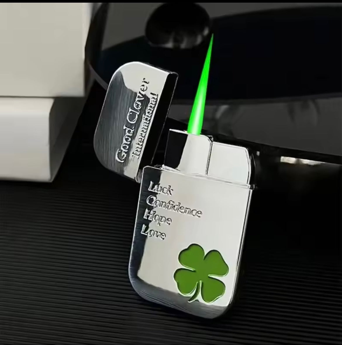 Silver 4 Leaf Clover Lucky Lighter