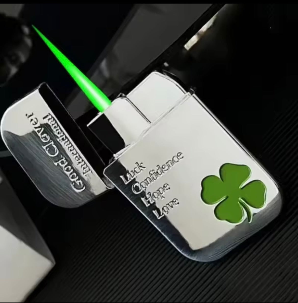 Silver 4 Leaf Clover Lucky Lighter
